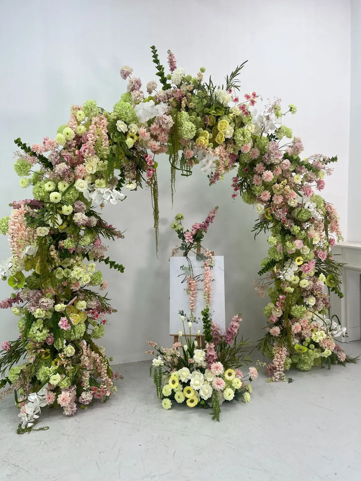 Großhandel 240CM Rosa-Grüner Künstlicher U-förmiger Blumenbogen Hochzeits-Hintergrund Gang-Dekoration Künstliche Blumenarrangements für Veranstaltungsorte – Detail 6