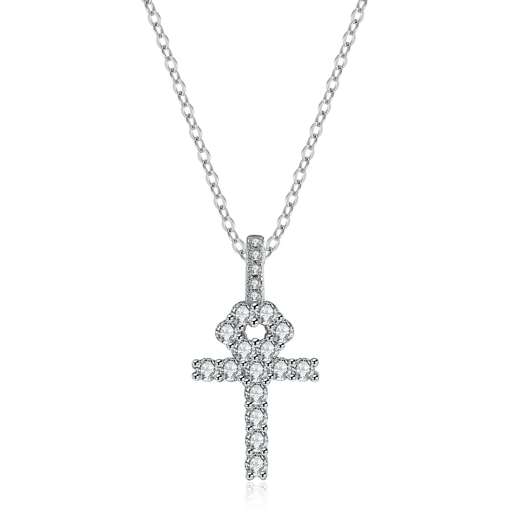 

18K Gold Necklace Women's Cross Moissanite Square Full Diamond Collarbone Chain European and American Platinum PT950 Pendant