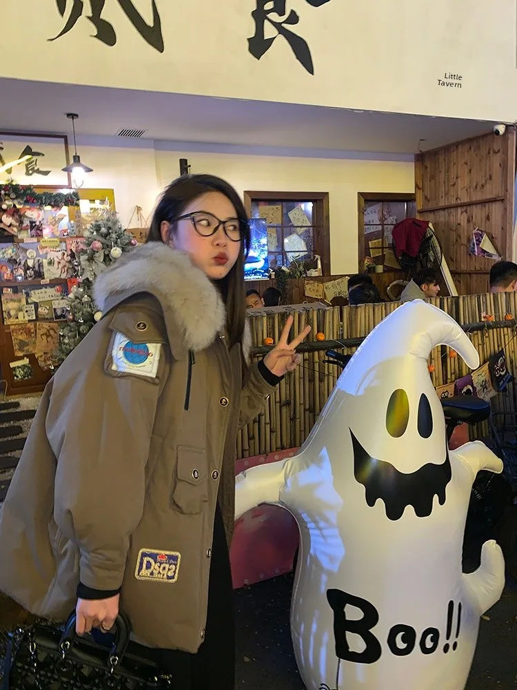 

Женский пуховик Lole Jiange Thiened Down Jaet, зимний новый Sle, теплая хлопчатобумажная ткань, корейский Sle Long Sve, средней длины