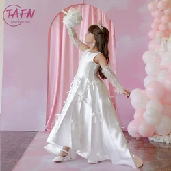 TAFN Lovely Bow Flower Girl Dresses Scoop Collar Sleeveless  Wedding Event Dress for Kids A-line Satin Party Gown Customized