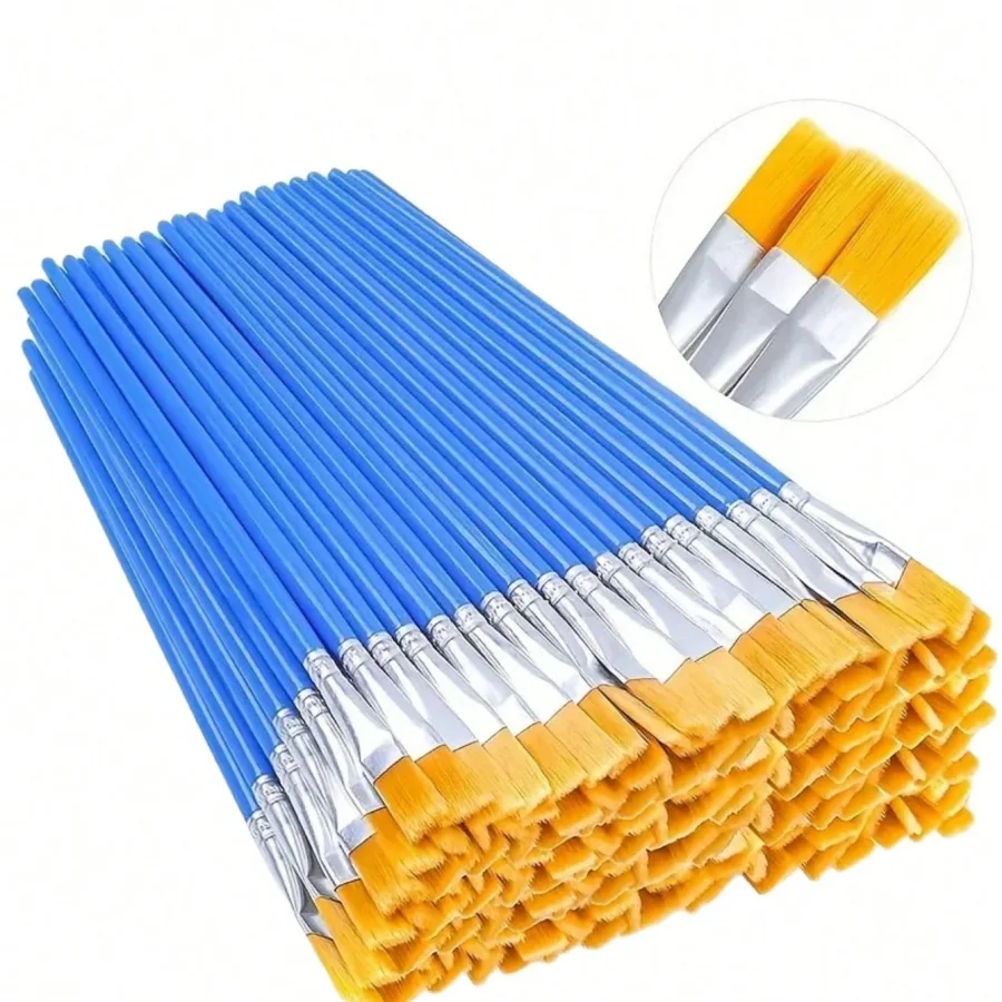 50Pcs Painting Brushes Set Art Round Flat Hair Nylon Hair Paint Brush for Oil Acrylic Watercolor Kids/Artists/Beginners/Students