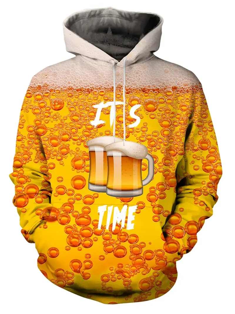 

Men's Beer Element Graphic Hoodies 3D Print Fun Creative Pattern Daily Theme Party Clothes Loose Long Sleeve Festival Sweatshirt