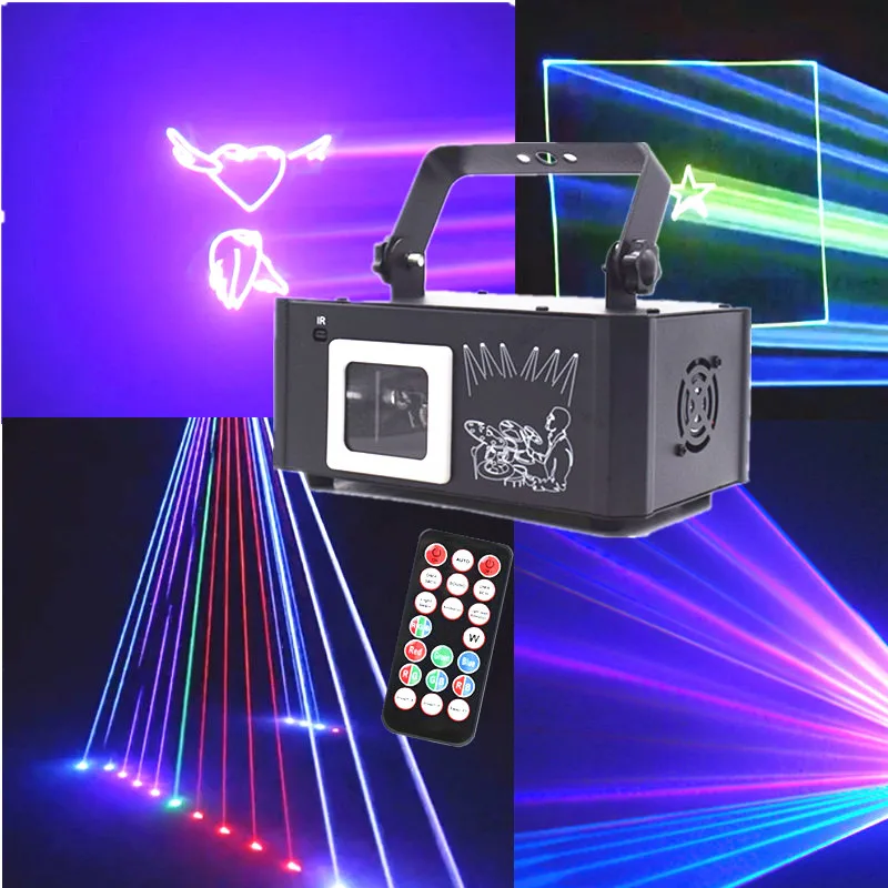 

DJ Disco Party Lights DMX512 Sound Activation and Remote Control Stage Lights 3D Animated RGB Beam Pattern Projector