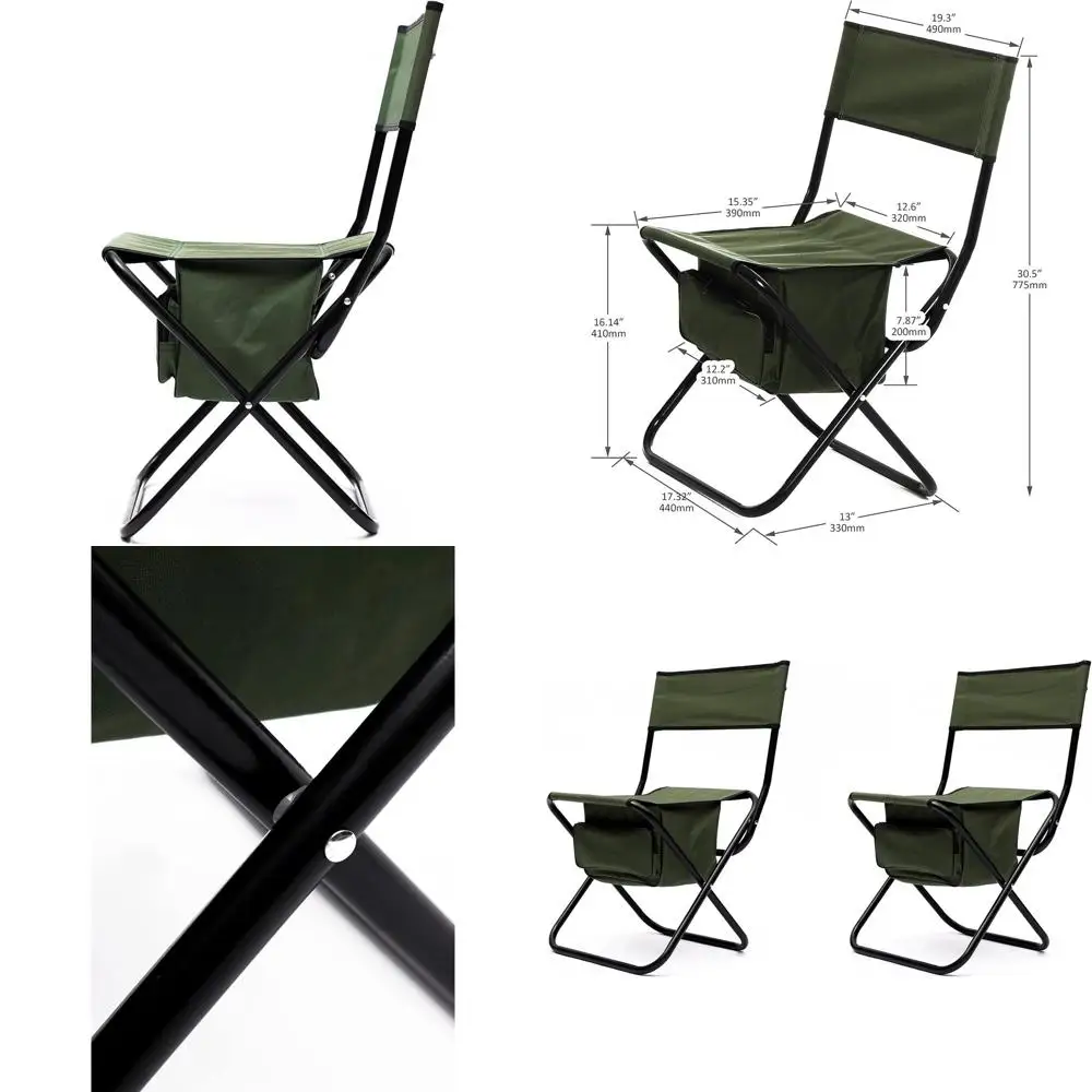

Compact & Lightweight 2-Piece Camping Chair with Storage Bag, Portable Folding Fishing Stool in Green