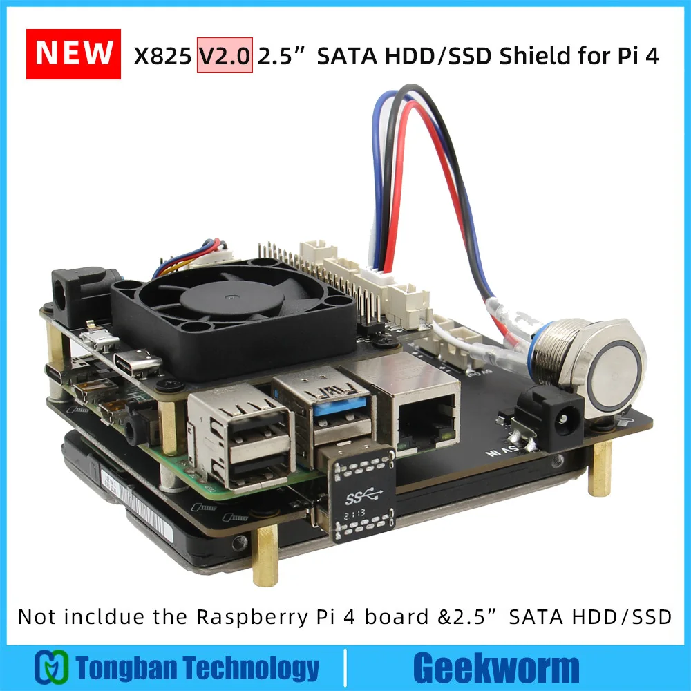 

Верхняя плата расширения Raspberry Pi 4 X825 2,5 дюйма SATA HDD/SSD, модуль мобильного жесткого диска X825 USB3.1 для Raspberry Pi 4B