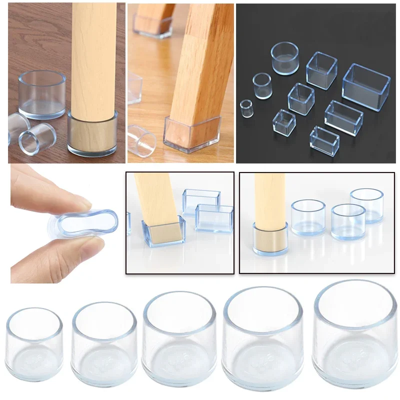 Protector de pie para patas de muebles, cubierta transparente para base de mesa y silla, tapa de silicona resistente al desgaste, reducción de