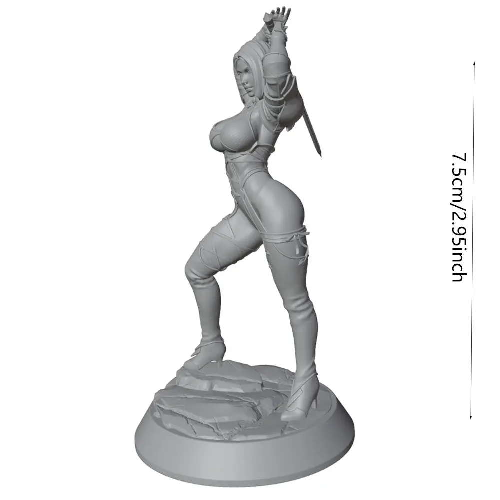 1/24 Scale Sexy Girl Holding Swords, Miniature Resin Statue, 75mm Handmade Model Kit, 3D Printed, Unpainted, Requires Hand Painting, Resin Model Shows Hand-Painted Artistic Style, Suitable for Role-Playing Games and Collecting, Miniature Female Character Decoration - Detailed Poses and Sculptures