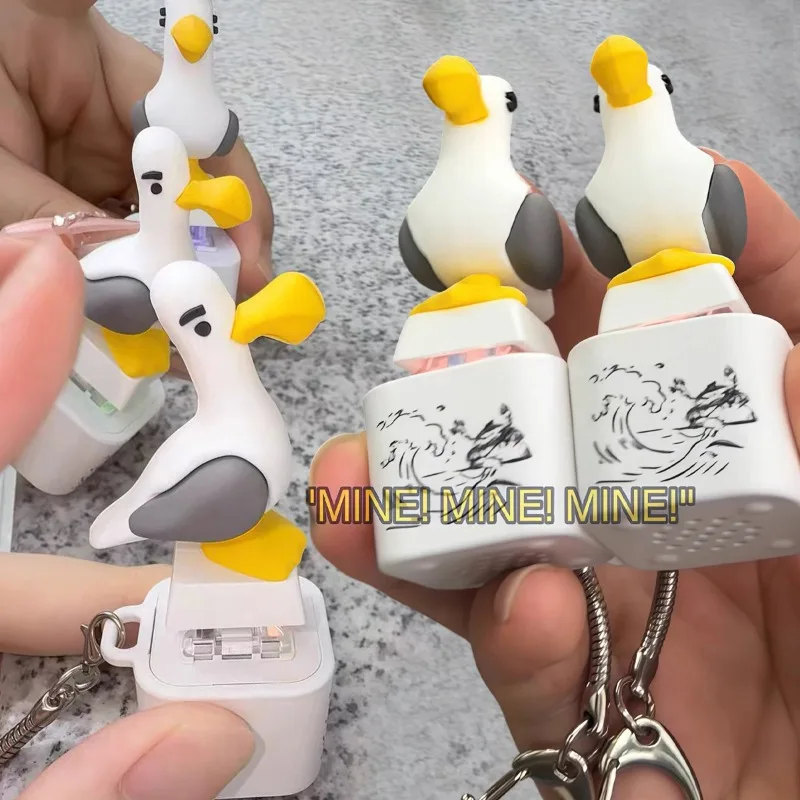 Luminous Seagull Clicker Keychain Sound Little Seagull Model Fidget Bird Keyring Novelty Stress Relief Clicker Keyboard Keyring