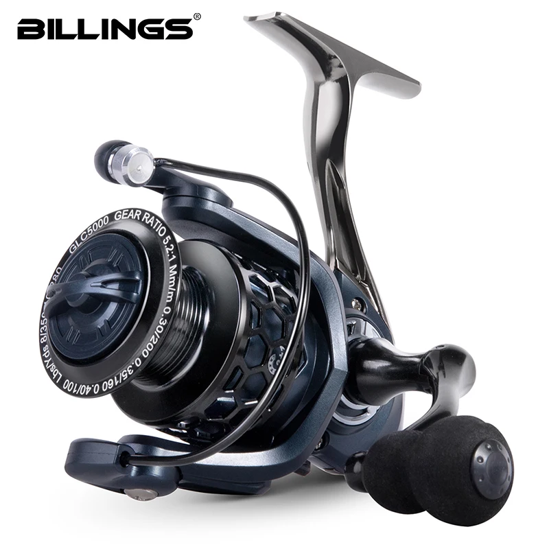 BILLINGS Metall-Spinnrolle mit 12KG Maximaler Bremskraft und Metallspule, Carrete Pesca Spinning mit 5,2:1 Übersetzungsverhältnis für Salz- und Süßwasser