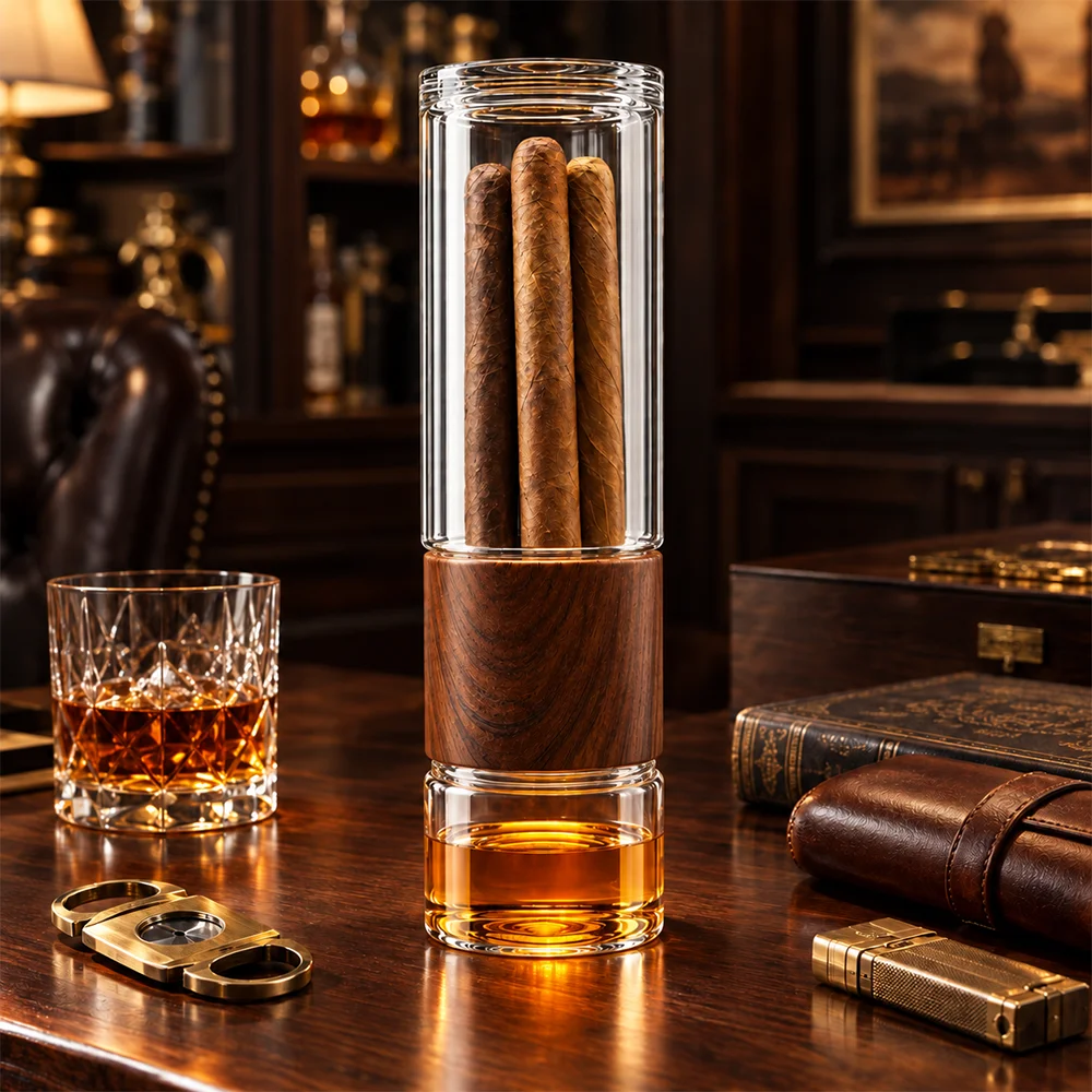 Cigar Flavor Infuser, Glass Cigar Aging Chamber with Whiskey Aroma Reservoir, Cigar Humidor for Flavor Infusion