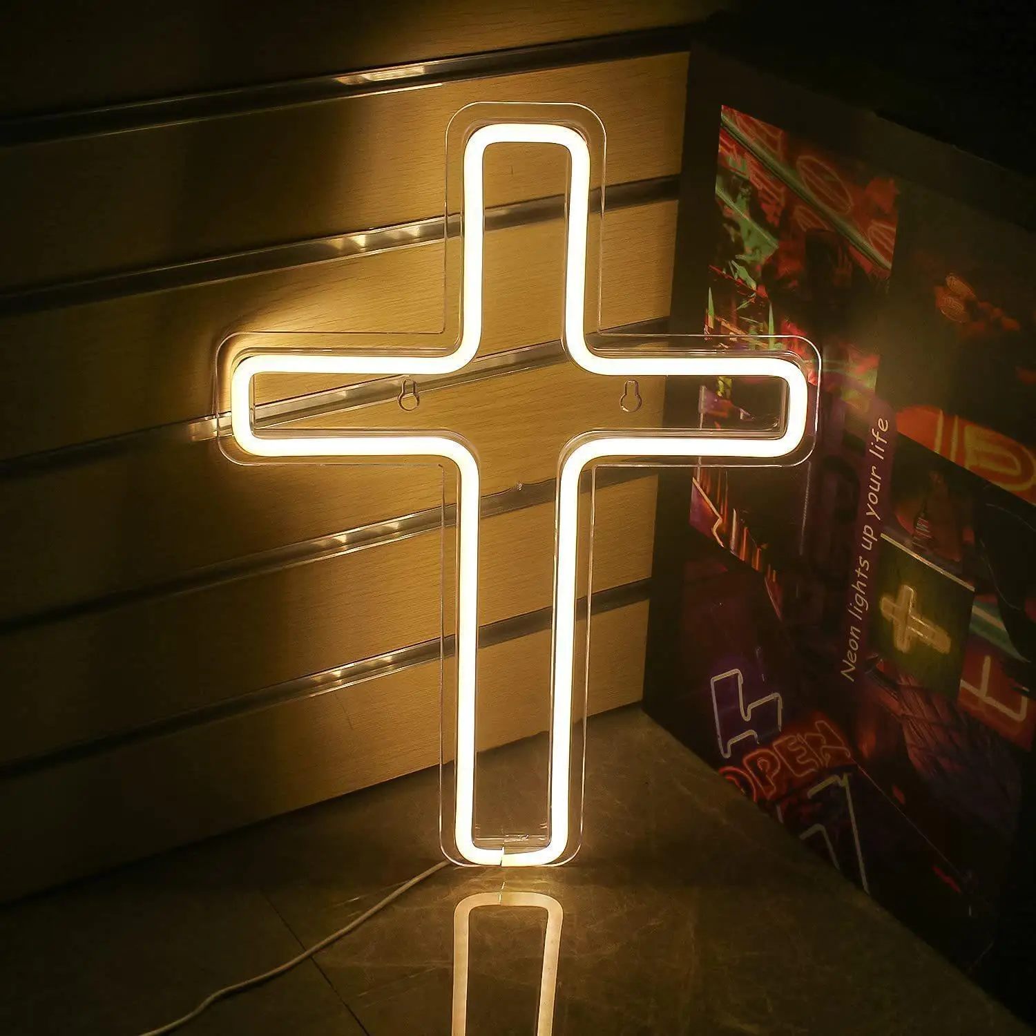 Baptism Cross Neon Lght Led Cross Shaped Sign Godfather Godmother Baptism Christening Decoration First Communion