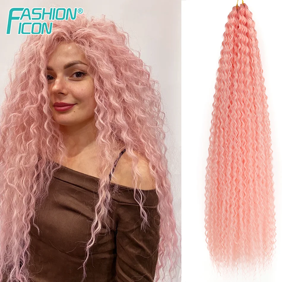 Synthetic Afro Curly Hair Twist Braiding Hair Extensions 30inch Long Crochet Hairpiece Pink Braids Hair For Women Daily Use