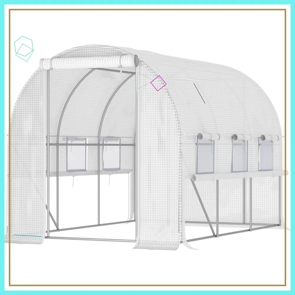 

Туннельная теплица для ходьбы 9,7 x 6,5 дюйма с полиэтиленовой крышкой, дверцами на молнии и сетчатыми окнами для садоводства на открытом воздухе