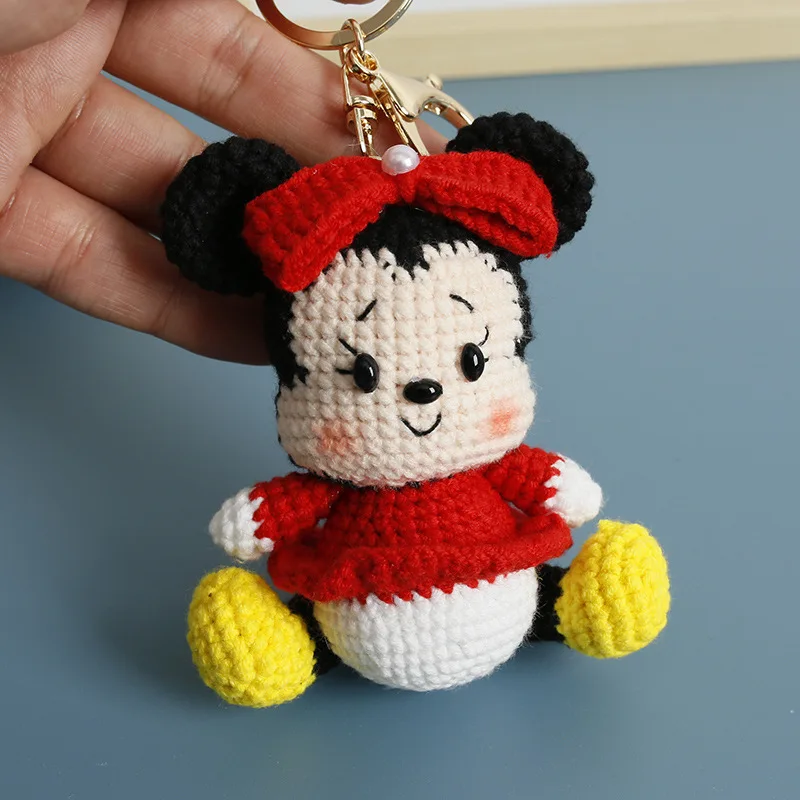 8cm crochê malha micky mouse bonecas de pelúcia chaveiros mochila enforcamentos pequeno pingente presentes de aniversário de formatura dos namorados