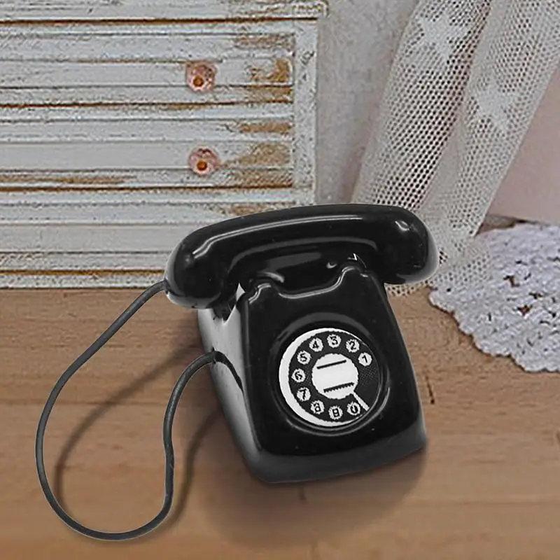 Цельная миниатюрная модель игровой сцены, мини-модель телефона, сплав, ретро, вращающийся телефон, кукольный дом, мебель, игрушки, украшение для рабочего стола