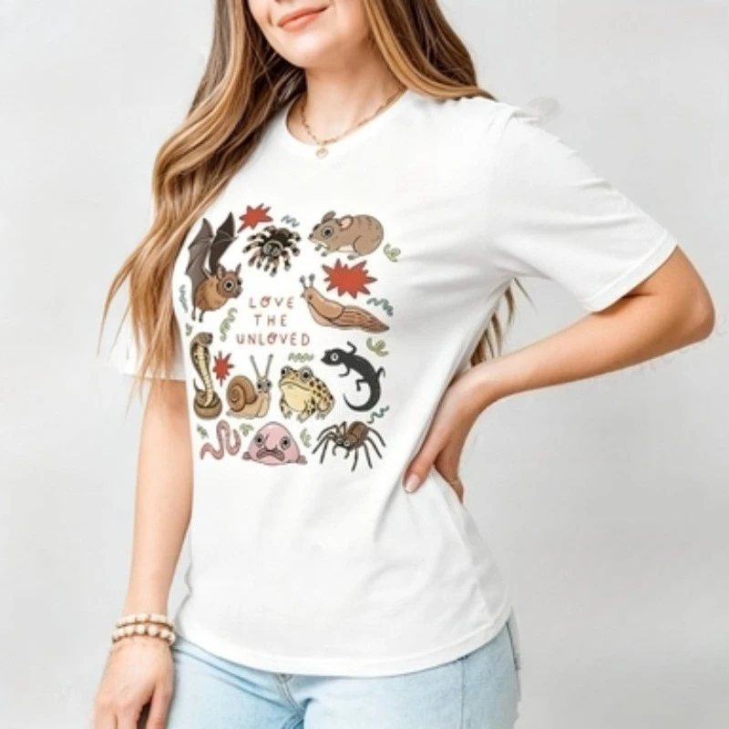 Quirky Wildlife Art Women’s Modal T‑Shirt Round Neck Love The Unloved Creepy Cute Animal Collage Print Standard Fit Short
