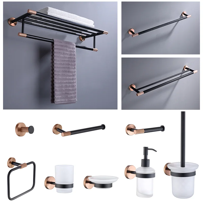 

Rose Gold Black Stainless Steel Wall-Mounted Towel Ring Pattern Single Hook Toilet Bath Soap Container - Bathroom Accessory