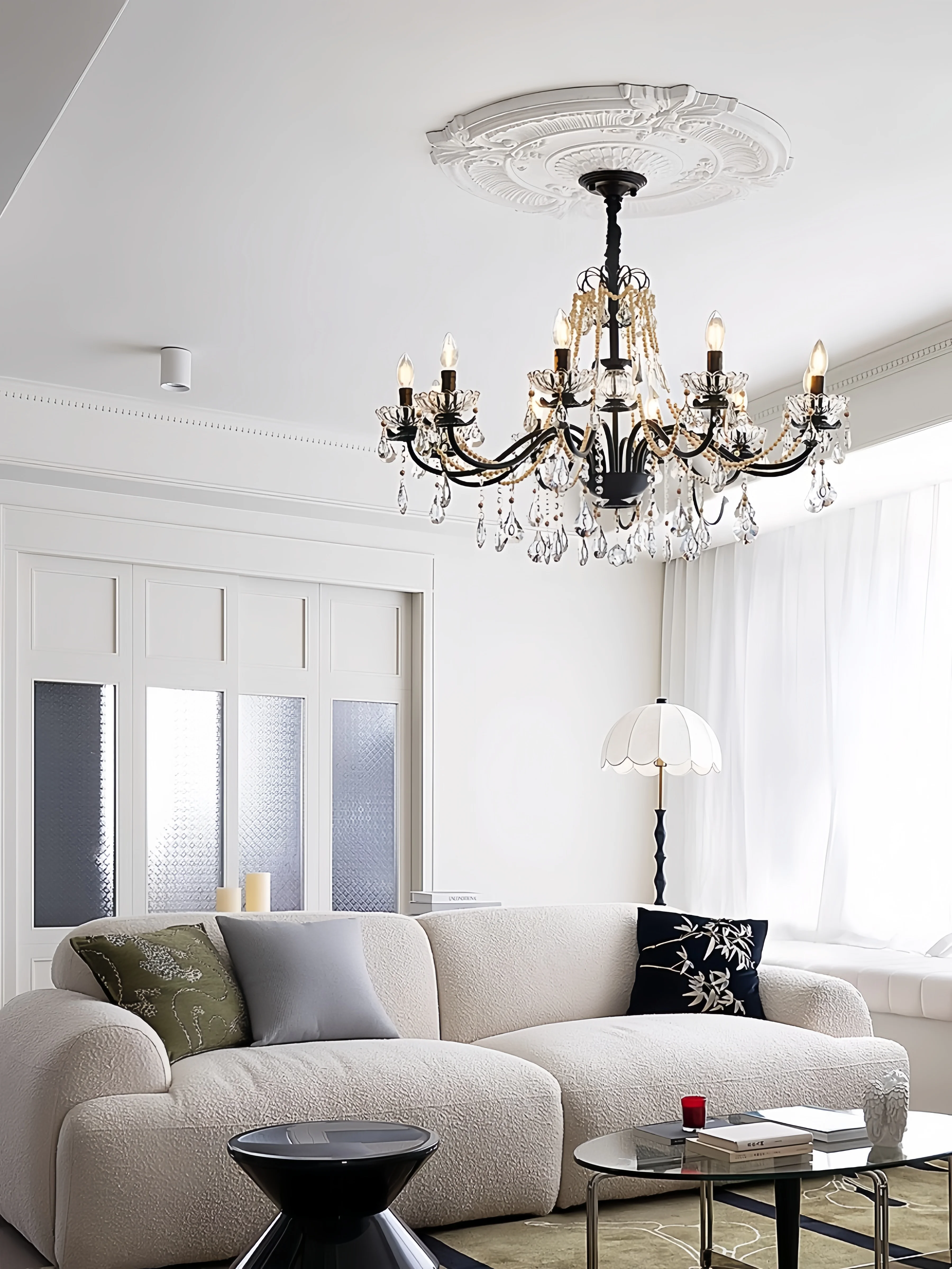 French Luxury Crystal Chandelier Ancient Style Candle Lamp American Retro Dining Room Living Room Villa Staircase Pendant Light
