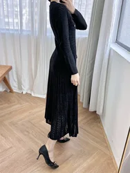 Women's Knit Long Dress, with Lining, O-Neck, Buttons Fastening, A-Line, Full Length, High Street, Chic, Fashionable, Design, S