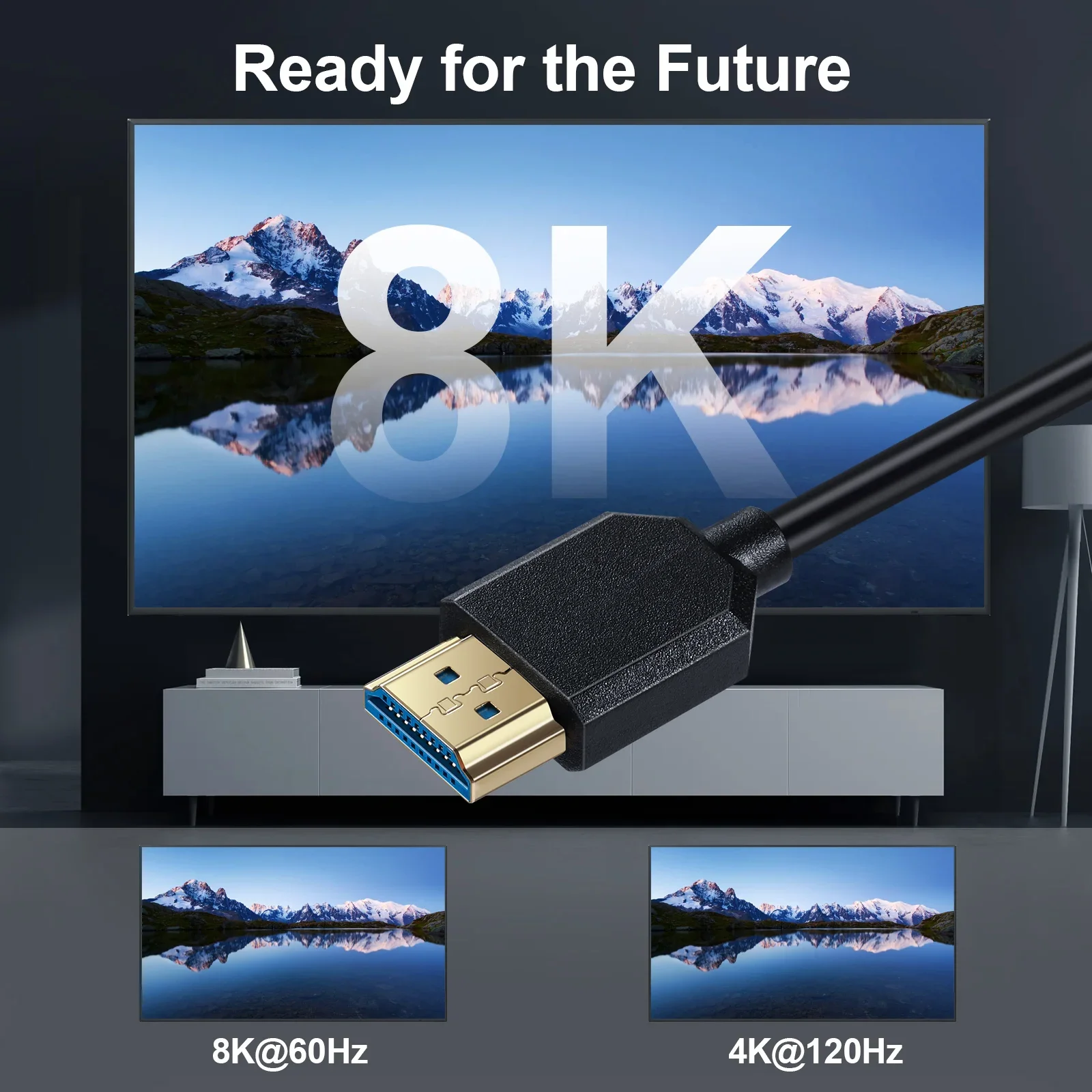 HDMI coiled Cable 8K Super Flexible Slim HDMI-compatible Cord, 48Gbps High Speed 3D 8K60 4K120 144Hz,left/right/up/down