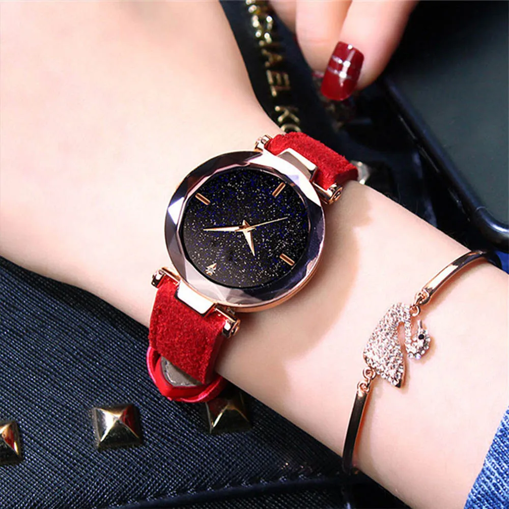 

2023 Woman Watch Luxury Crystal Dial Starry Sky New Stylish Quartz Wristwatch PU Leather Bracelet Female Clock Gift Moda Mujer