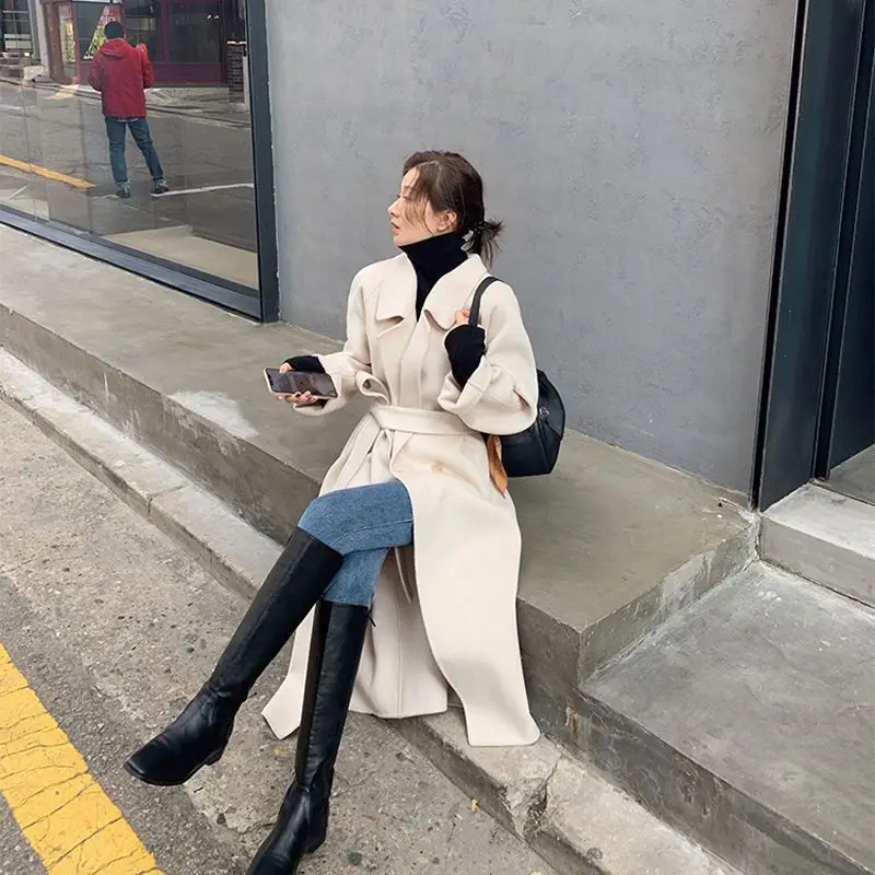 

Новинка Осень-зима 2024 двухстороннее шерстяное пальто средней и длинной длины женское утепленное высококлассное маленькое корейское шерстяное пальто