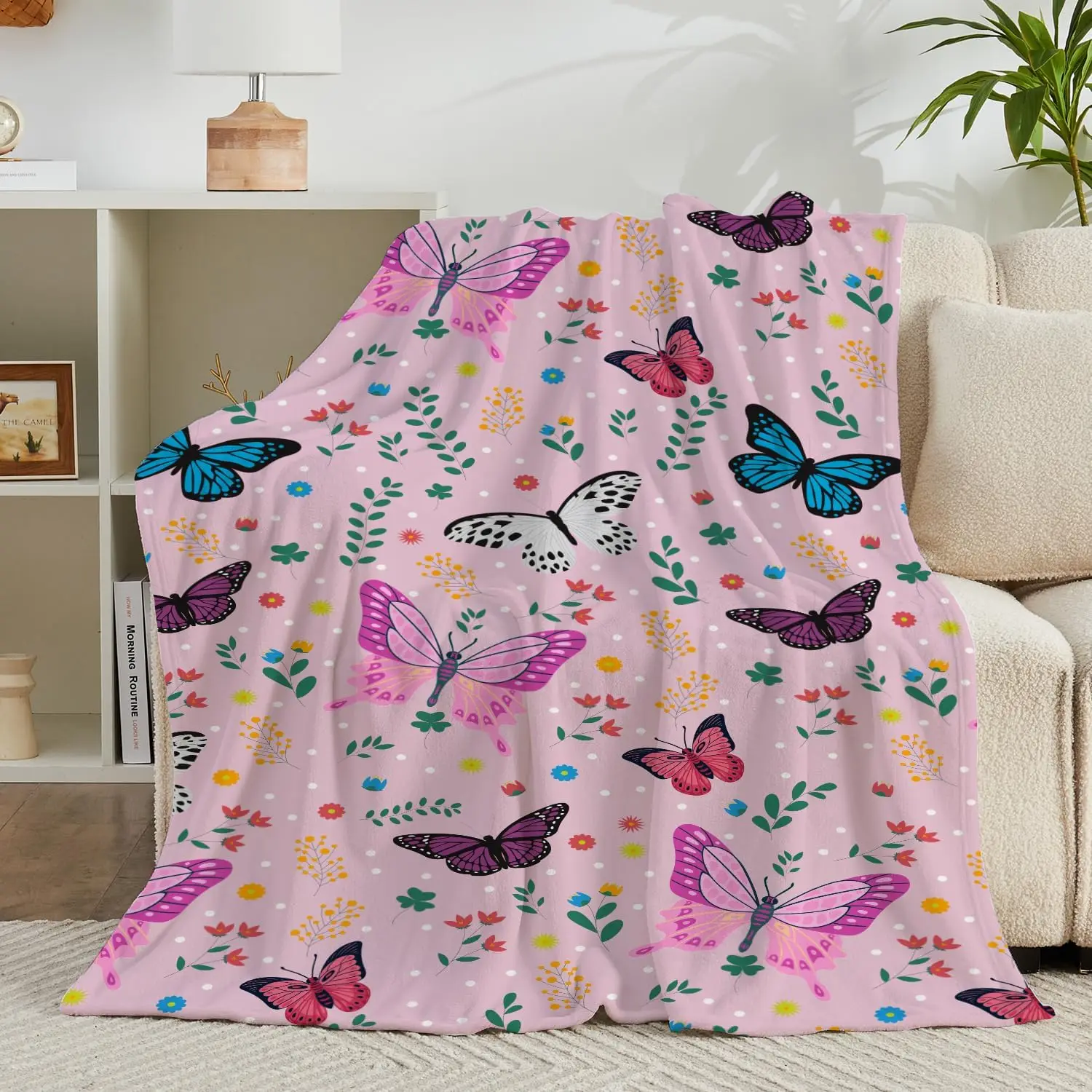

Girls Women Toddler Watercolor Butterfly Blanket Soft Fuzzy Flannel Bed Blanket Plush Birthday for Women Mom Kids Teens Adults