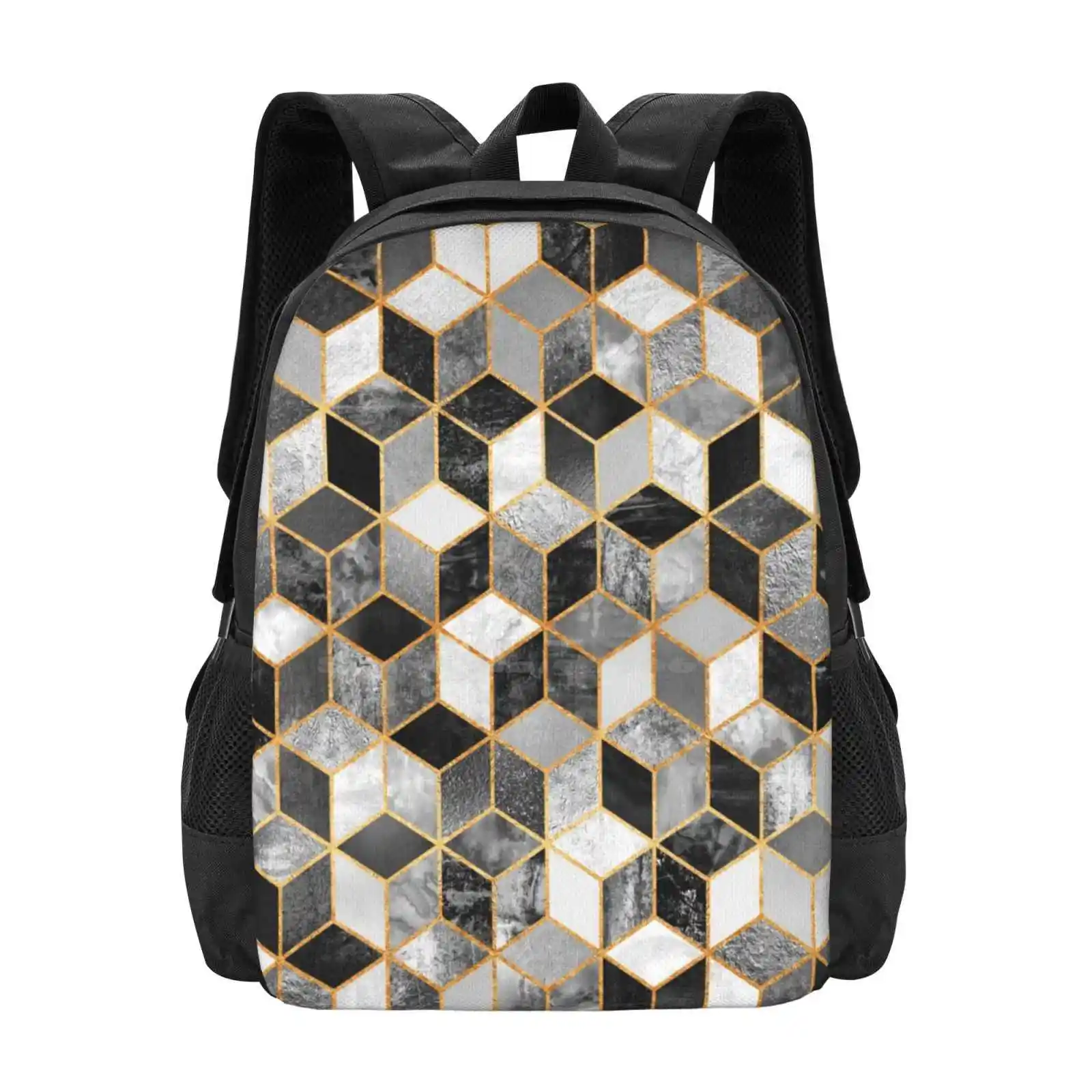 Black & White Cubes Pattern Design Laptop Travel School Bags Graphic Pattern Abstract Geometry Geometric Cubes Shapes Black And