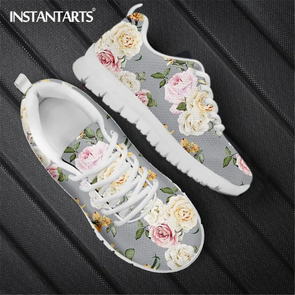 Zapatos planos informales con estampado de flores bonitas para mujer, Zapatillas de malla transpirables, calzado cálido para exteriores, Zapatos informales para mujer