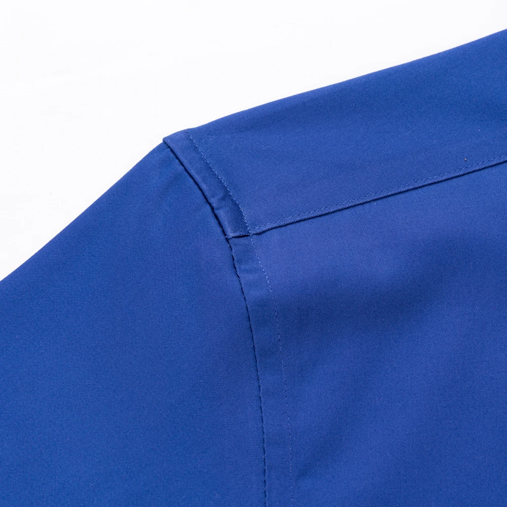 Camisa masculina de algodão mercerizado sem ferro, manga comprida, com bolso no peito, botão oculto, gola espalhada para negócios, escritório