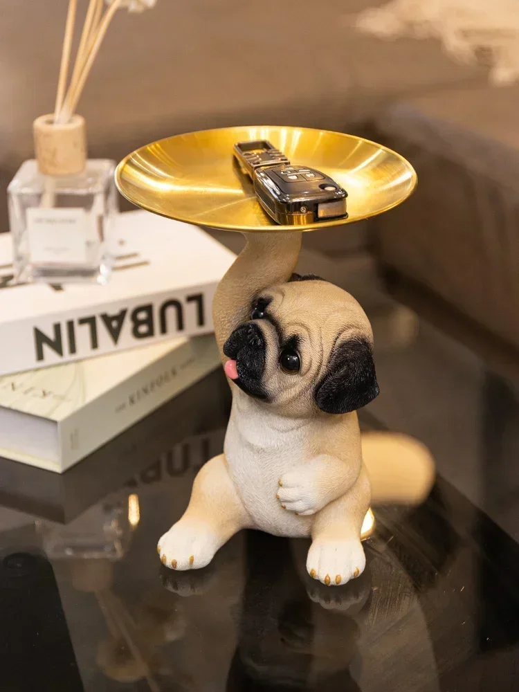 Lovely pug dog resin statue porch shoe cabinet key storage ornaments living room table tray Home decoration Housewarming Gift