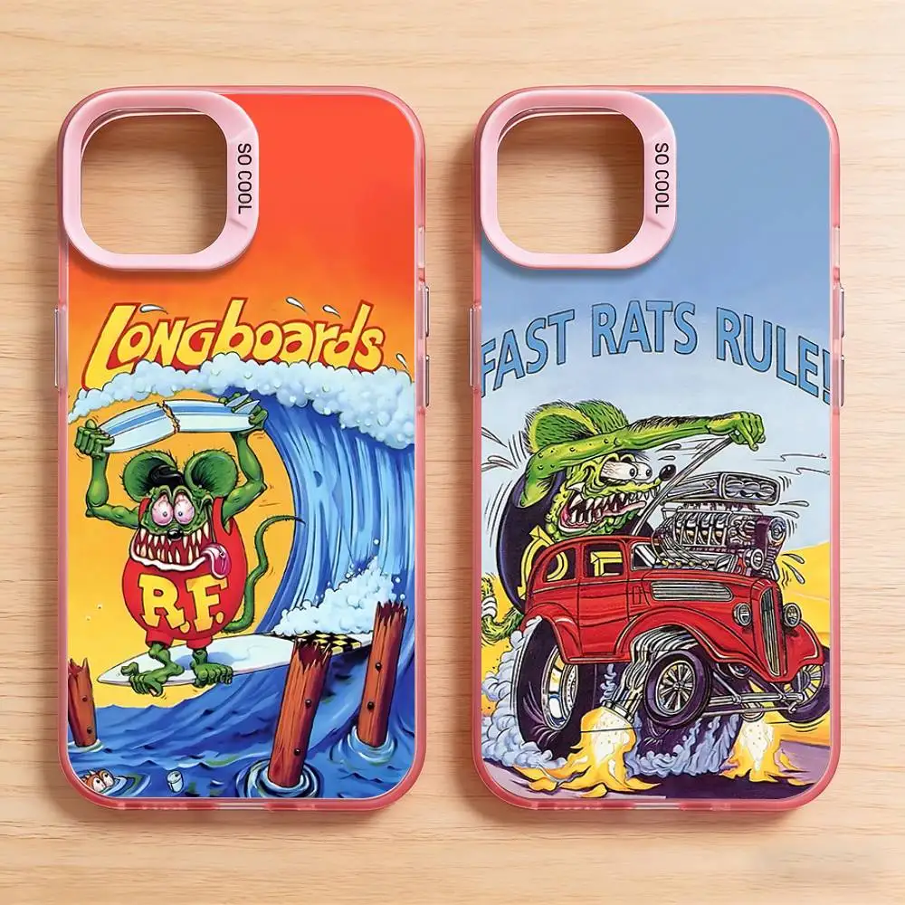 Чехол для телефона с изображением мультяшного персонажа R-Rat F-Fink для iPhone 11 12 13 14 15 16 17 Pro Plus Max Mini Air, розовый.