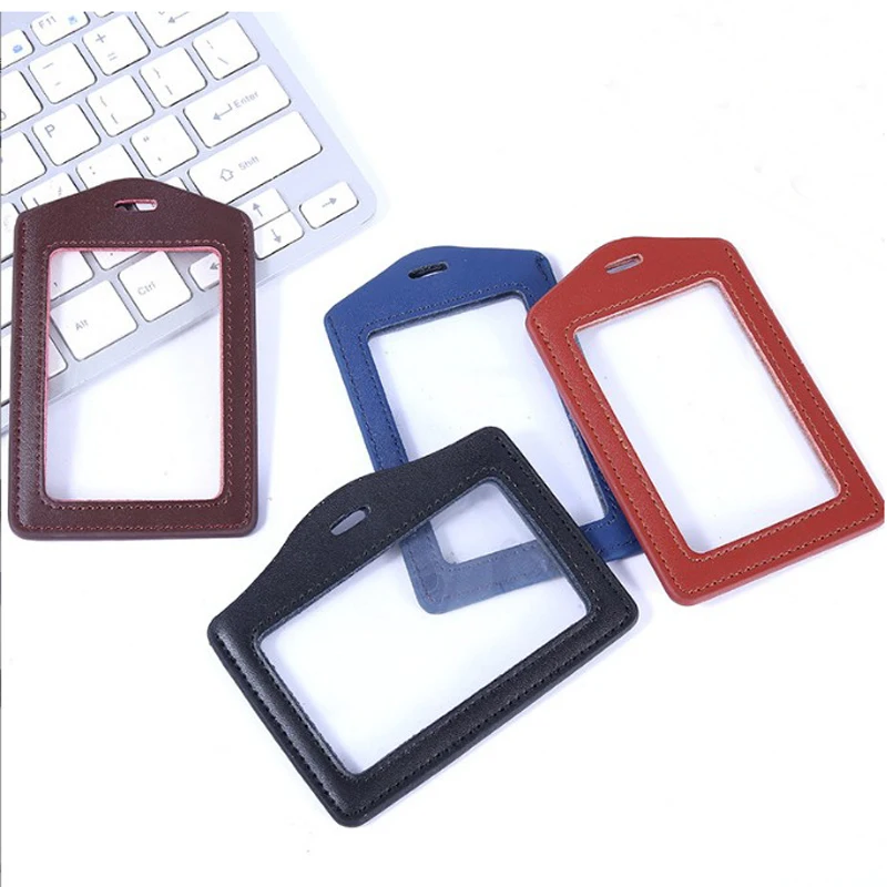 15 Pcs PU Leather Id Holders Transparent Card Cover Case Credit ID Card Badge Bag Necklace Lanyard School Office Supplies