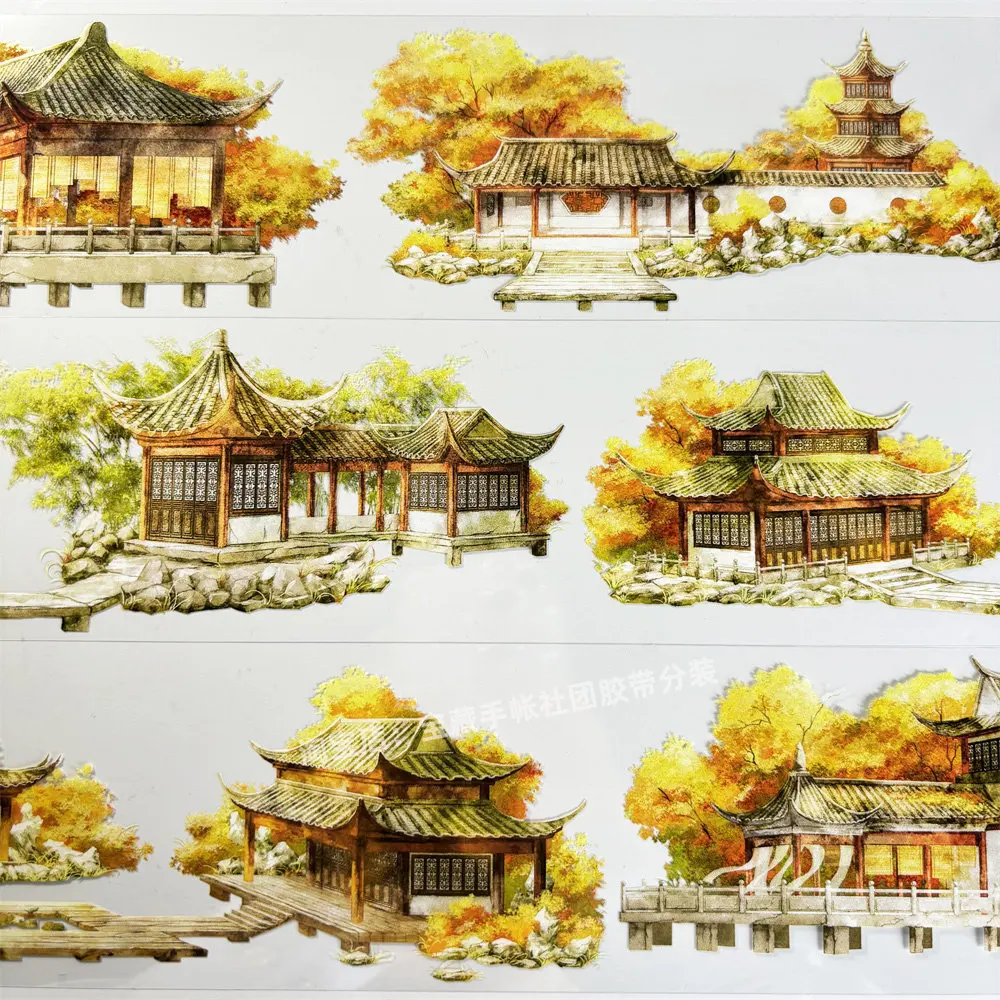 

Journal Washi Pet Tape Water Pavilion Autumn Pavilion Zero Pavilion House Ancient PET Scrapbooking Mobile Phone Case Sticker