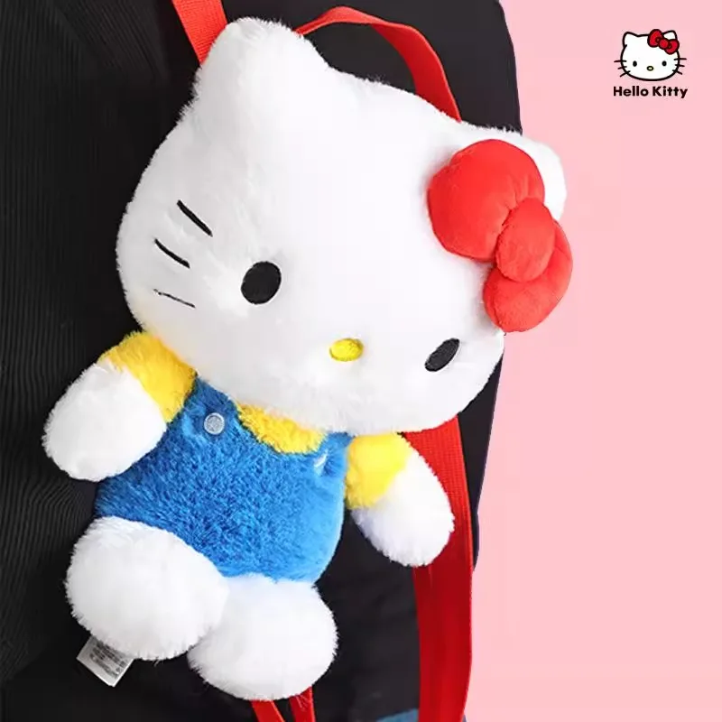 Genuine Anime Sanrio Hello Kitty Stuffed Toy Female Kawaii KT Cat Shoulders Backpack Women Kid Schoolbag Doll Girl Birthday Gift