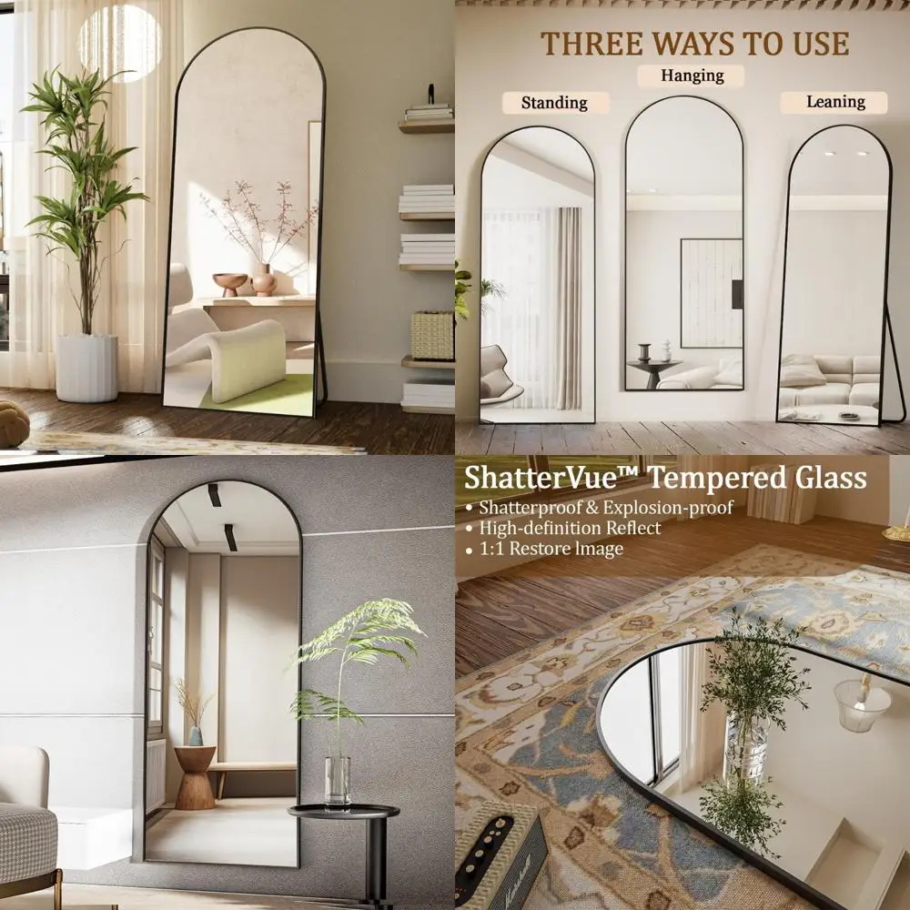 Full Length Arched Floor Mirror 26x71 Inches, Standing Makeup and Dressing Mirror with Free Standing Design for Home Use