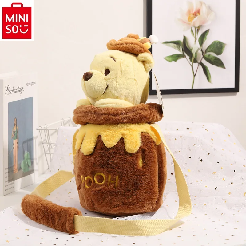 MINISO Disney Winnie Bear Cute High Quality Plush Handheld Crossbody Bag for Women's Fashion Storage Sweet Shoulder Bag