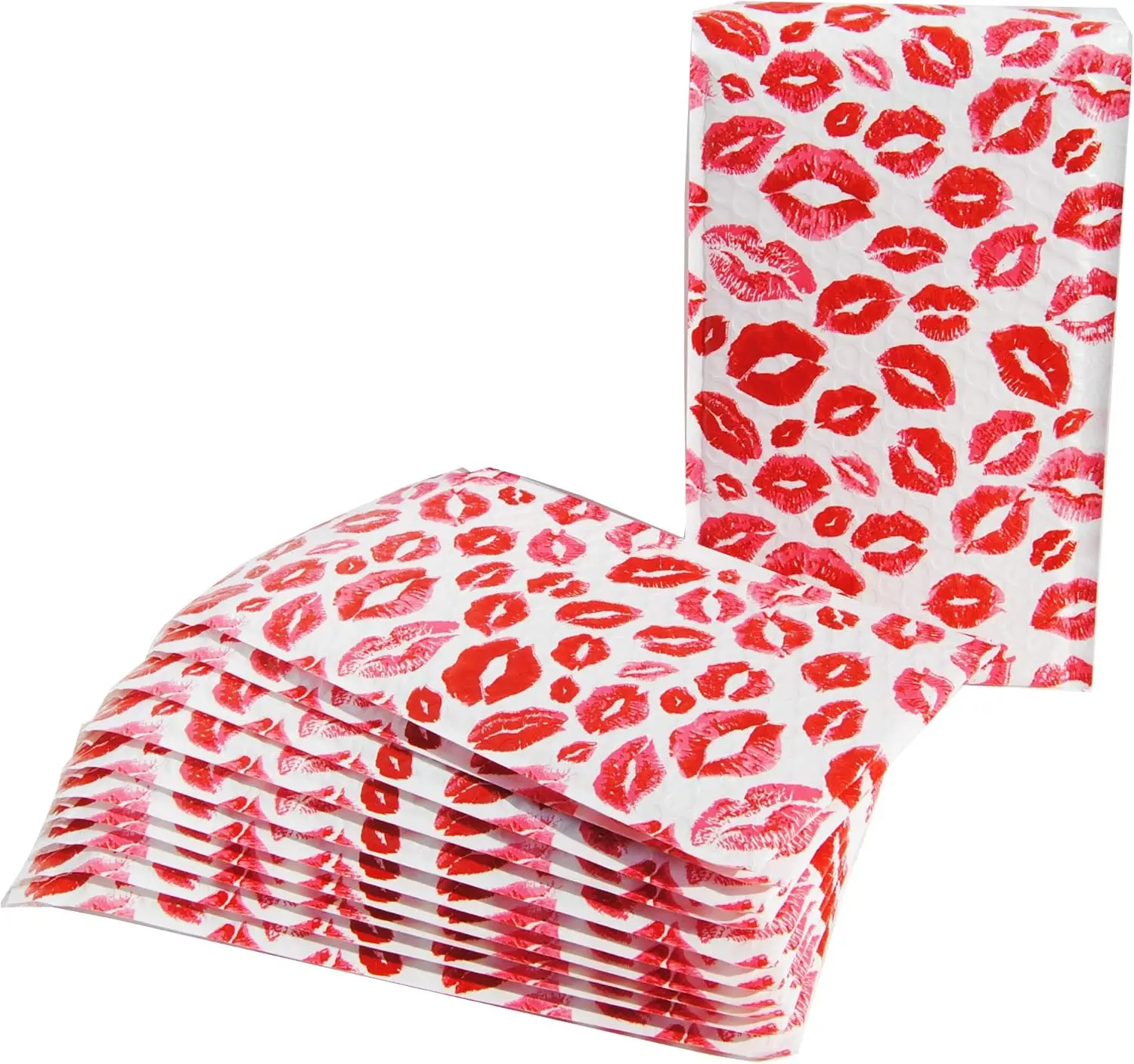 

Red Kiss Lips Bubble Mailers - 25 Pack, 10x6.75in, Self-Sealing, Waterproof Padded Envelopes for Lip Gloss & Makeup Shipping