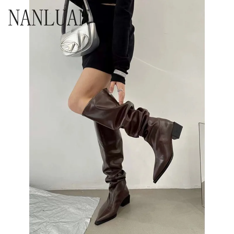 

2024 Boutique Winter Women's Boots New Solid Color Pointed Toe Women's Boots High Quality High-top Over-the-knee Fashion Boots