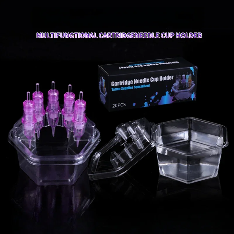 

20Pcs/box Tattoo Cartridge Needles Placement Rack Disposable Plastic Cups Tattoo Work Cleaning Cups Tattoo Equipment Accessories