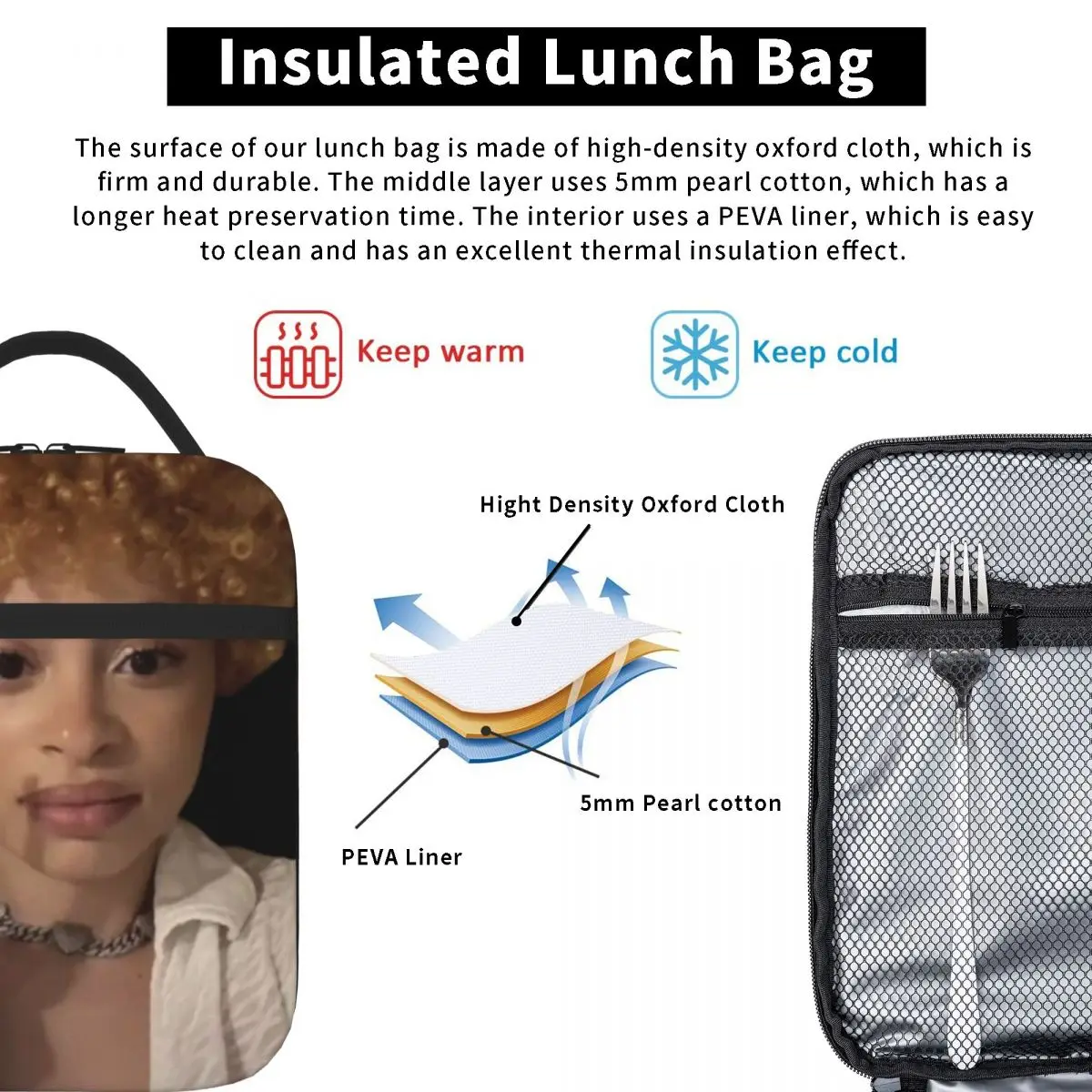 Bolsas de almuerzo de especias de hielo divertidas, Bento Box aislado, bolso de almuerzo impermeable, bolsas de Picnic a prueba de fugas, bolsa térmica más fresca para mujer, estudiante