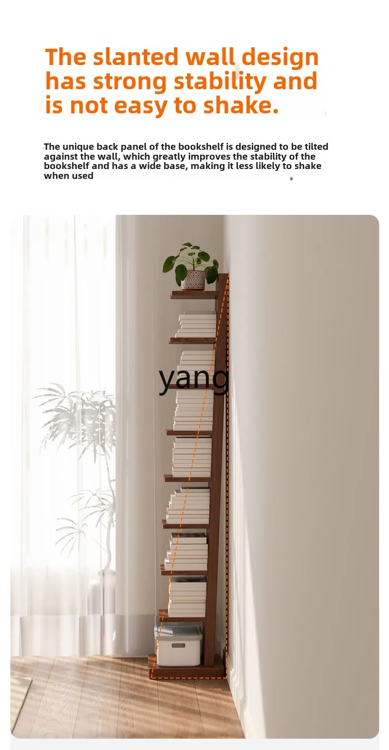 LMM solid wood bookshelf floor rack space saving wall small narrow cabinet simple storage cabinet