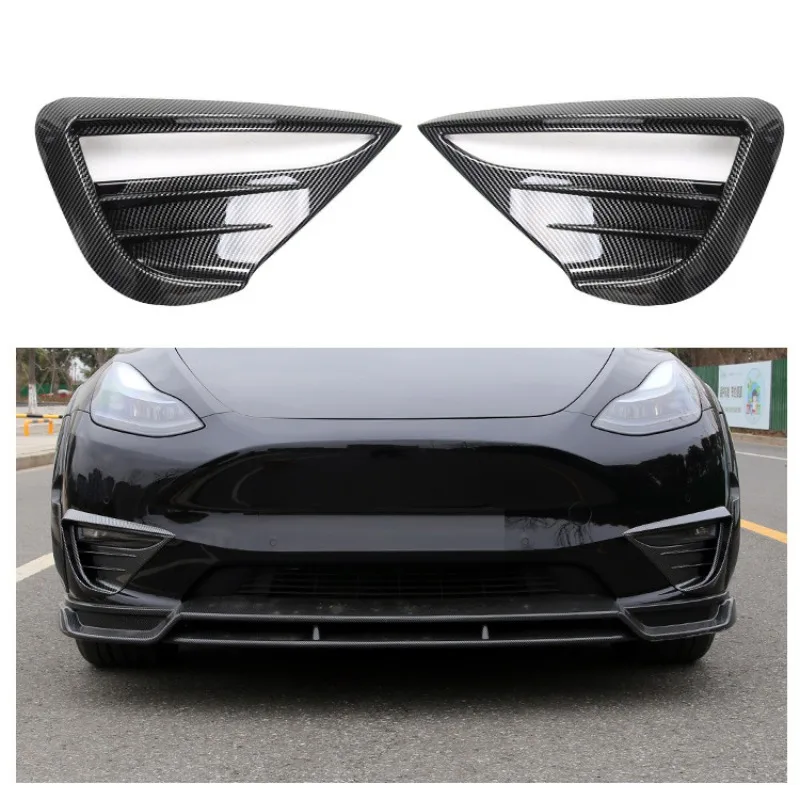 For Tesla Model Y Front Fog Light Trim Cover Fog Lamp Spoiler Blade Trim Protective Cover Woof Tooth Wind Knife ABS Decoration