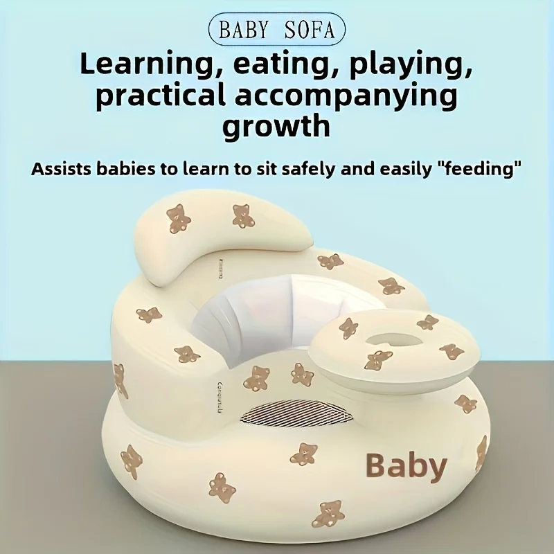

Inflatable Youngsters Chair Cute Bear Design Beige Easy to Clean Wood Free Material Perfect for Learning Eating Playing Growth