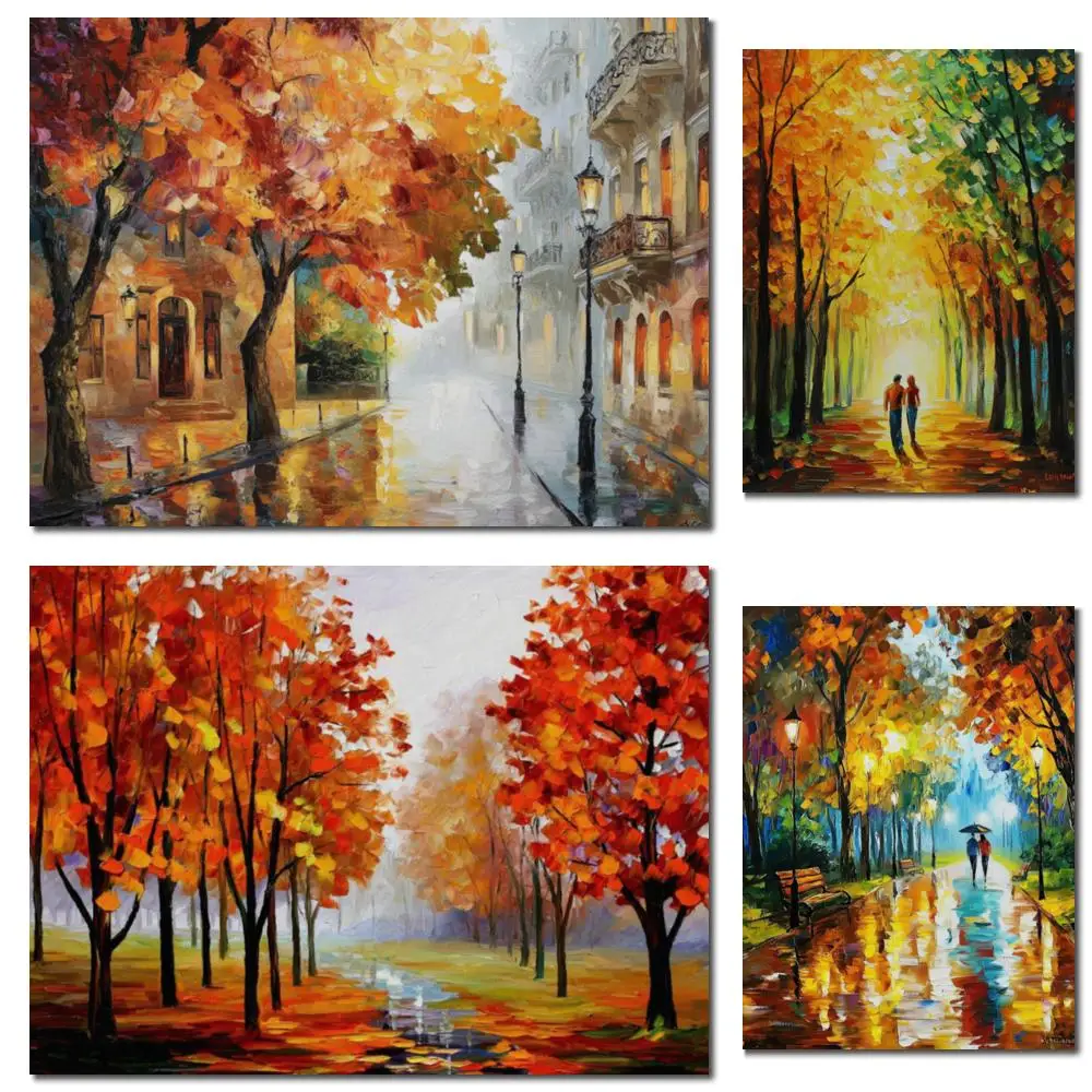 

Импрессионистский пейзаж, картина маслом, городская улица, текстурированный холст ручной работы для большой спальни, ванной комнаты, современный декор, красочный