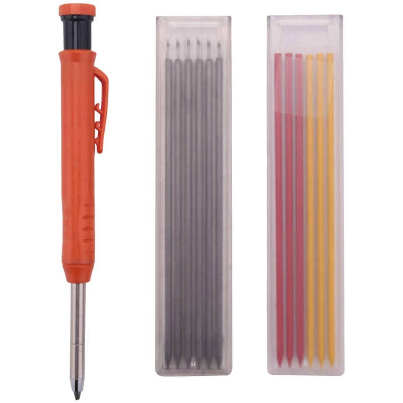 

Carpenter Pencil 12 Refill Leads Built-In Sharpener Construction Pencils For Carpenter Construction Woodworking Tools