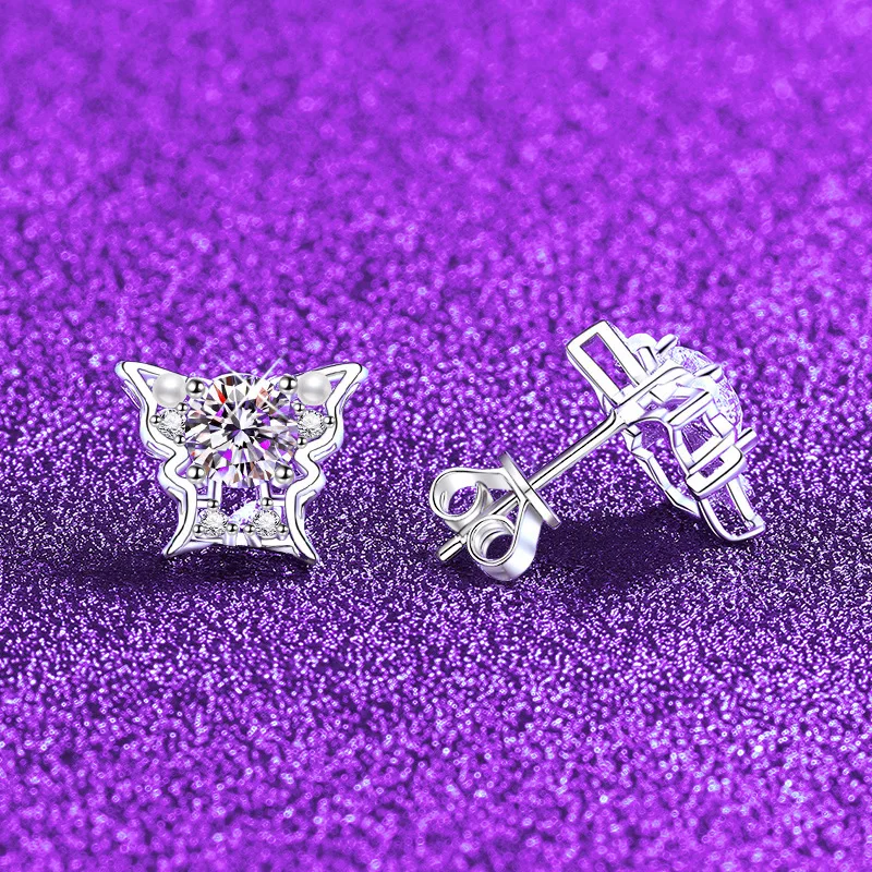 

S925 Silver White Gold Plated 0.5CT D Color Moissanite Butterfly Stud Earrings for Women, Exquisite Jewelry.