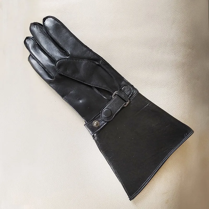 Mens Leather gloves Touch Screen Double Cuff Luxury Unlined Genuine Leather Tight Long Sleeve Driving Riding Moto Gloves