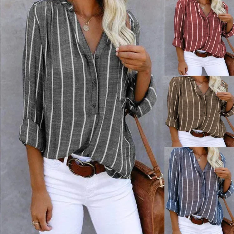 Casual Loose Striped Shirts For Women 2023 Autumn Vintage Women's Oversized Shirts And Blouses Fashion Elegant Youth Female Tops