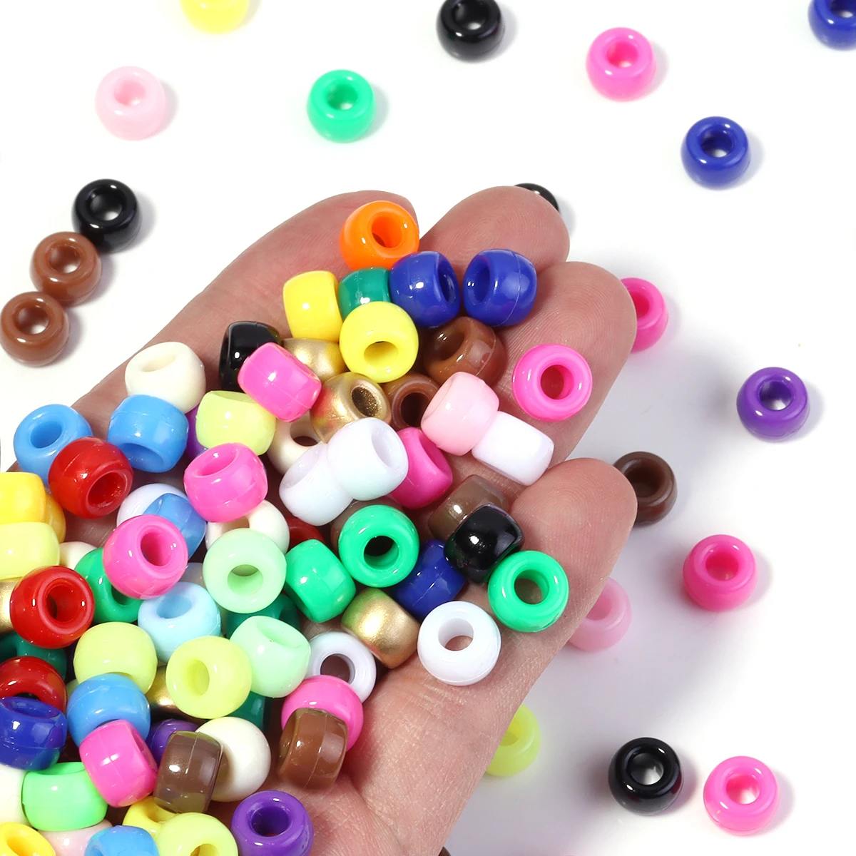 200pcs 6x9mm Pony Beads Acrylic Large Hole Barrel Beads Solid Color Loose Spacer Bead DIY Handmade Beading Bracelet Accessories